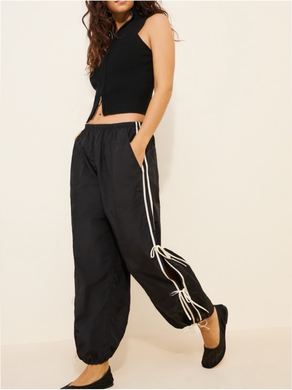 NWT Anthropologie Daily Practice The Bowline Parachute Twist Pants Bows Size XS